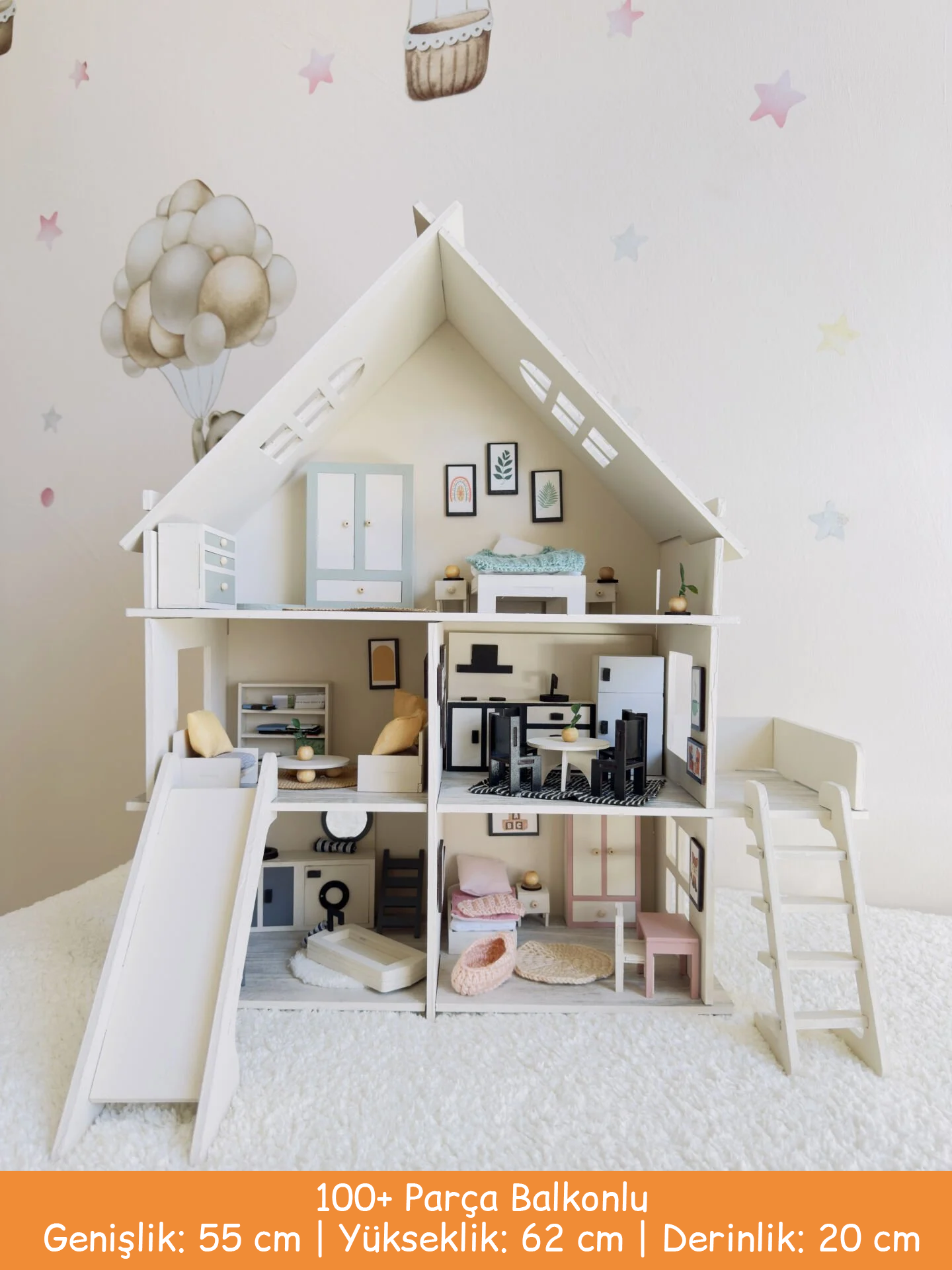 Rüya Oyun Evi – Balkonlu Ahşap Çocuk Oyun Evi