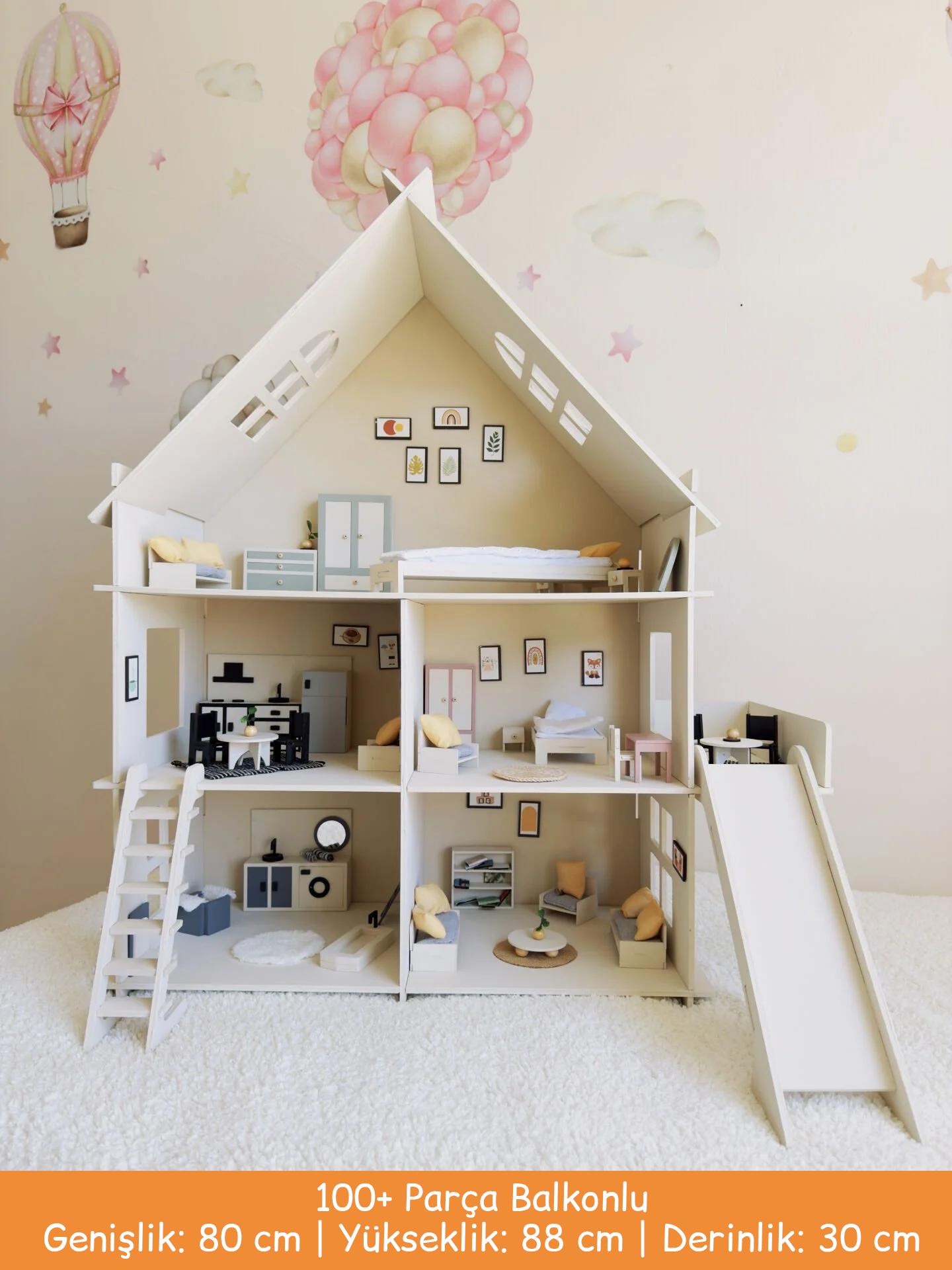 Büyük Rüya Oyun Evi – Balkonlu Ahşap Çocuk Oyun Evi