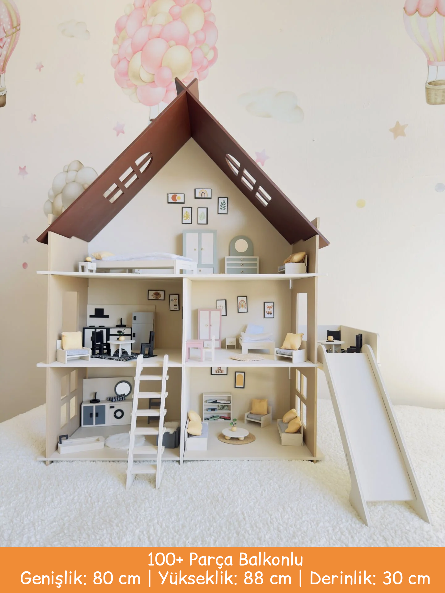 Büyük Bohem Oyun Evi – Balkonlu Ahşap Çocuk Oyun Evi